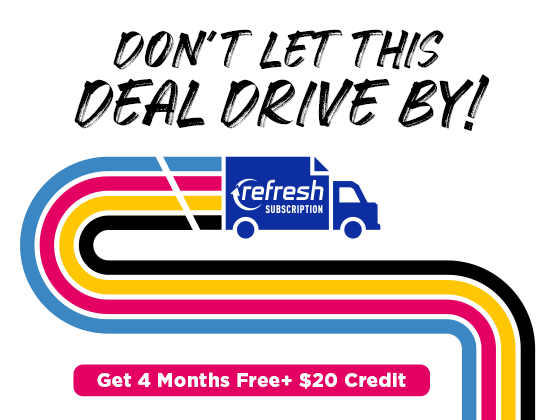 Don't let this deal drive by text above refresh truck with CMYK lines and offer for 4 months free plus $20 credit
