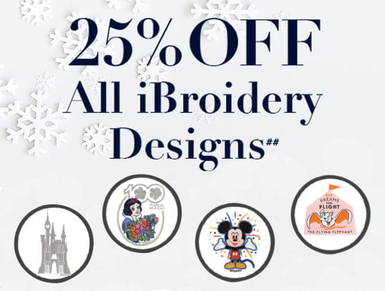 25% Off all iBroidery designs showcasing Disney embroidery designs