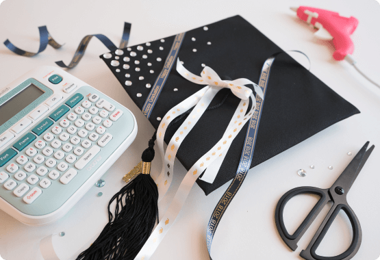 Personalized graduation cap and P-touch Embellish