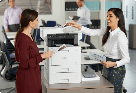 Two models talking with printer